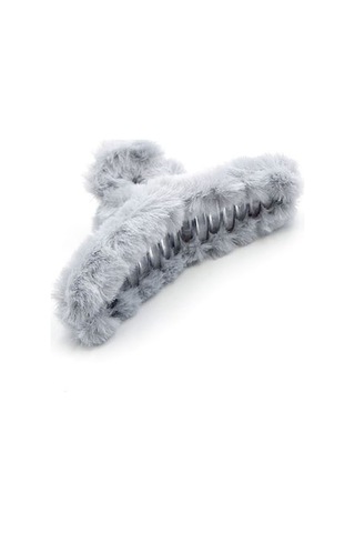 Gri Kürklü Soft Yumuşak Peluş Mandal Toka, Saç Tokası, Saç Aksesuarı Çok Renkli