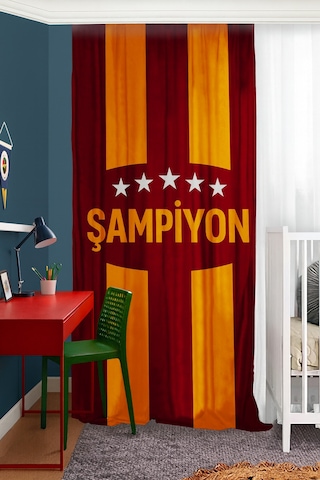 Taraftar Sarı Kırmızı Çift Kanatlı Fon Perde