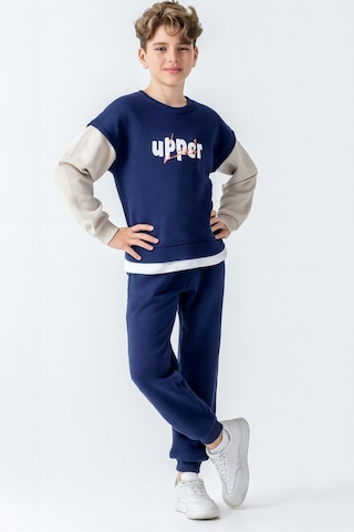 Erkek Çocuk Upper Baskılı 3 İplik Kalın Kışlık Eşofman Takımı Ak4231 Lacivert
