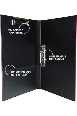 Evrak Sunum Firma Klasörü Sekreterlik Çift Mekanizmalı A4 Ring Binder File 250 Yaprak Kapasiteli 23x31 Cm. Kırmızı