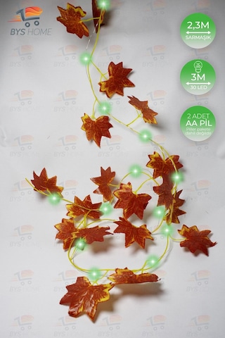 Dekoratif Sonbahar Yapraklı 230 Cm Yapay Sarmaşık Ve 300 Cm Peri Led Pembe Renk - Yeşil Yeşil