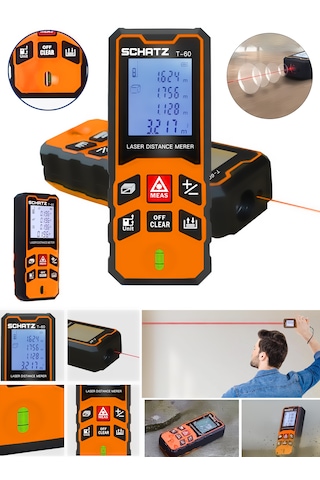 Schatz 100 Metre Lazerli Mesafe Ölçer Kırmızı Işık Lazermetre Turuncu