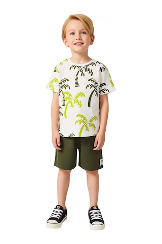 Ersefa Erkek Çocuk Pamuklu Bisiklet Yaka Baskılı T Shirt Ve Şort Seti Ka Haki