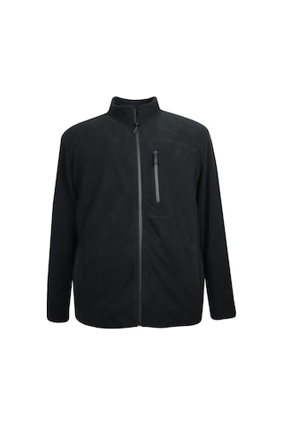 Erkek Büyük Beden Dik Yakalı Fermuarlı 122 Kg-172 Kg Arası İçin Uygun Bedenli Polar Sweat Mont Siyah