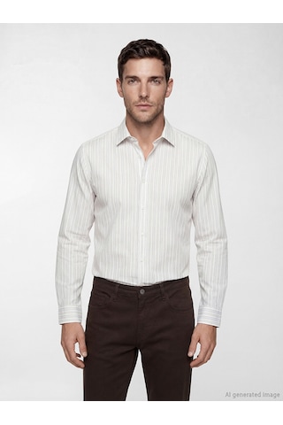 Lcw Busıness Bej Slim Fit Çizgili Erkek Gömlek