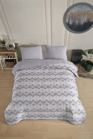 Tek Kişilik Desenli Kapitone Çift Taraflı Renkli Pike Yatak Örtüsü Takımı 160x230 Cm Çarşafsız Gri