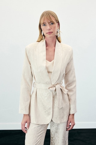 Sateen Yılan Desenli Uzun Ceket - Bej-136440 Bej