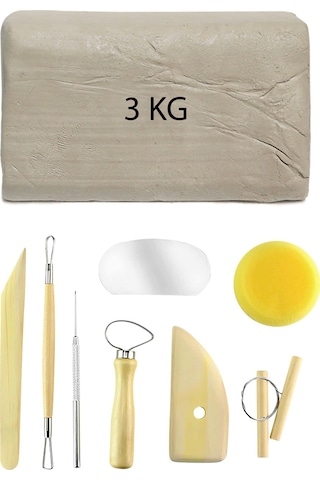 Beyaz Seramik Hamuru 3 Kg Seramik Başlangıç Seti 8 Parça