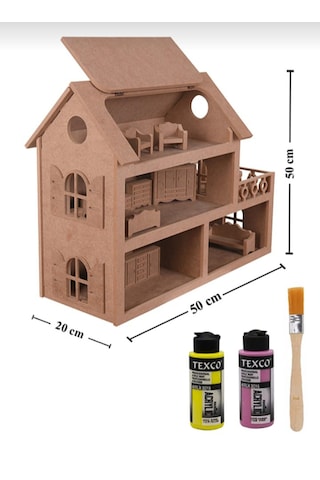 Ahşap Oyuncak Barbie Evi 15 Adet Minyatür Mobilya Takımı Hed...