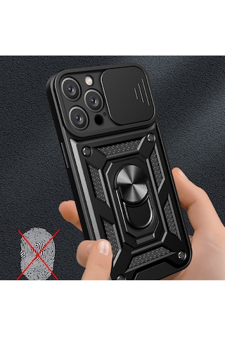 Apple Uyumlu iPhone 16 Pro Max Kılıf Pars Lens Sürgülü Yüzüklü Standlı Korumalı Kılıf