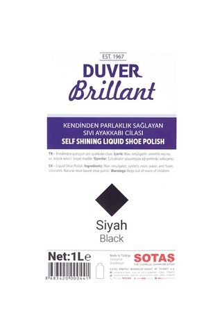 Duver Brillant 1 Litre Siyah Kendinden Parlaklık Sağlayan Sıvı Ayakkabı Cilası Siyah