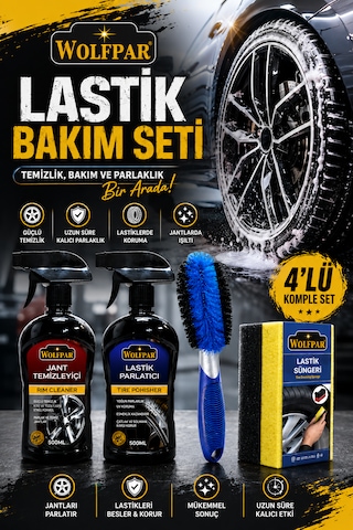 Lastik Bakım Seti Jant Temizleyici + Jant Temizleme Fırçası + Lastik Parlatıcı + Lastik Süngeri