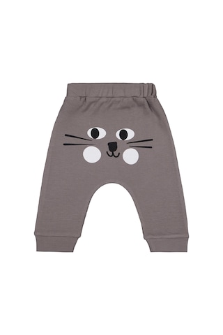 Civil Baby Kedi Yüz Baskılı 6-18 Ay Tek Alt Bebe - Gri Füme