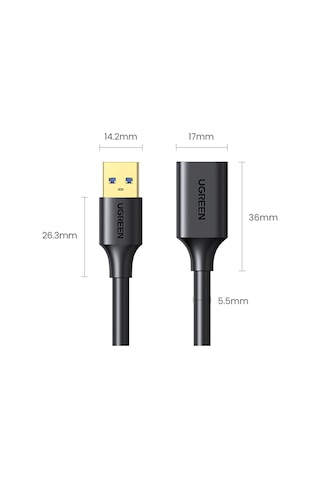 Ugreen Usb 3.0 Uzatma Kablosu, 50 Cm, Siyah, 30125