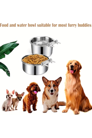 Ecronicword Evcil Hayvan Kafes Besleme Kabı Çelik Askılı Su Kabı 2'li