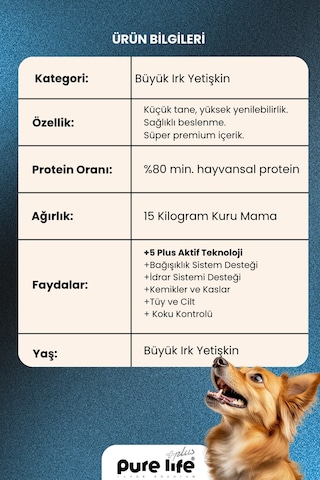 Pure Life Plus Kuzu Etli Yüksek Enerjili Yetişkin Köpek Maması 15 KG
