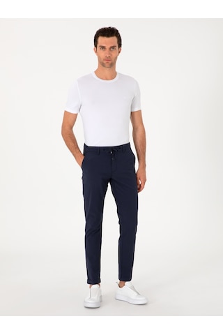 Cacharel Koyu Lacivert Slim Fit Gofreli Beli Bağcıklı Spor Pantolon Cacharel Koyu Lacivert Slim Fit Gofreli Beli Bağcıklı Spor Pantolon