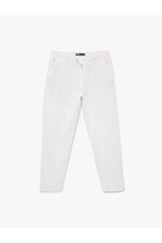 Koton Pamuklu Regular Fit Cepli Beli Bağcıklı Pantolon Beyaz 6sam40009hw