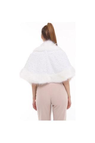 Furrier Geniş Kesim Taşlı Bolero Beyaz
