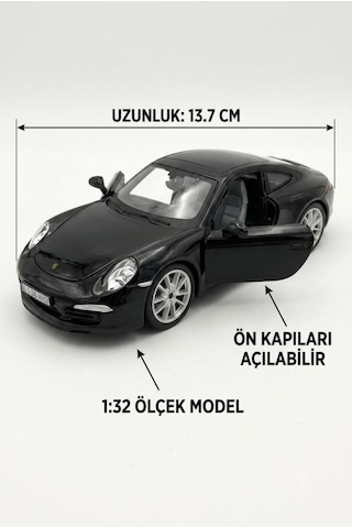 Hobbiez Lisanslı Porsche 911 Carrera Kapıları Açılabilir Model Diecast 1/32 Ölçek Metal Standlı Araç
