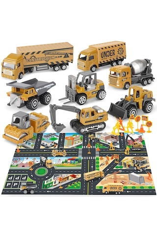 1:64 Dieacast Inşaat Seti Metal Ve Oyun Halısı Beton Mikseri Fork
