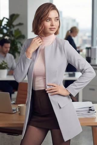 Armonika Kadın Gri Beli Dikişli Uzun Ceket Arm-26k001017