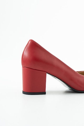 Dericia Shoes Majesty Hakiki Deri Kadın Kalın Topuklu Ayakkabı Kırmızı