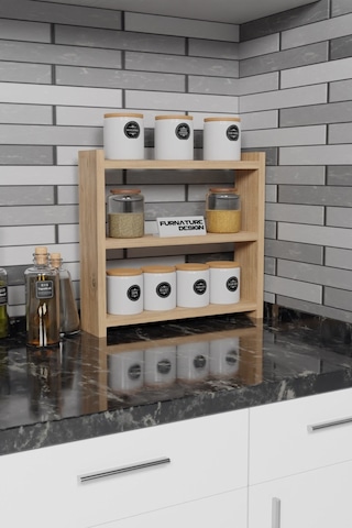 3 Raflı Tezgah Üstü Çok Amaçlı Baharatlık 40x10 Cm Atlantik Çam
