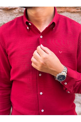 Slim Fit Uzun Kol Müslin Pamuk Rahat Nefes Alabilen Kumaştan Yaka Düğmeli Hediye Kutulu Erkek Gömlek Fs-004202 - Bordo-3369
