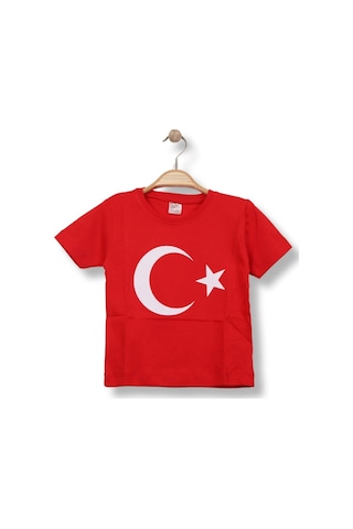 Eray Alp Kids Unisex Çocuk Kırmızı Türk Bayrağı Baskılı Tişört Yazlık Günlük Model