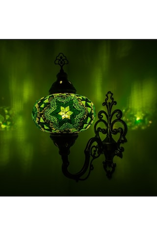 Dekoratif Mozaik Aplik Yeşil Renkli Duvar Lambası Yeşil