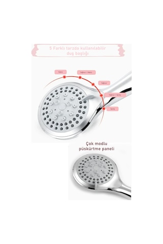 Aquashadow Su Tasarruflu 5 Fonksiyonlu Sağlam Yapılı Krom Banyo Duş Başlığı Kaliteli Duş Telefonu Siyah
