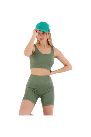Fantazer Premium Göğüs Toparlayıcı Sarkma Önleyen Spor Günlük Kalın Askılı Pedli Fitilli Crop Büstiyer Yeşil