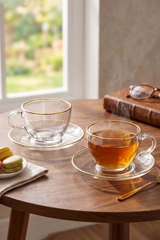 Pure Altın Yaldızlı 2'li Çay Fincanı Seti 240 Cc Çok Renkli