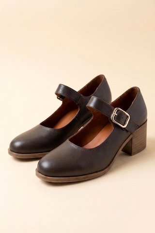 Analin Shoes Kadın Hakiki Deri Tokalı Günlük Kalın Topuklu Ayakkabı Kahve