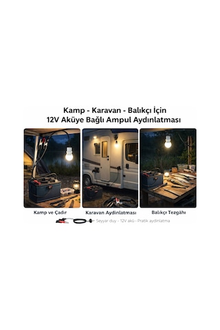 Aküden Bağlantılı E27 Duylu Anahtarlı Araç Seyyar Kablo Akü Maşalı 12/16a 2 X1,5mm Ttr Bakır 10 Mt-siyah