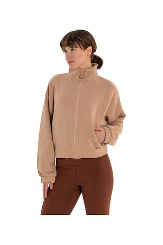Inguz Dik Yaka Fermuarlı Sweatshirt Bej