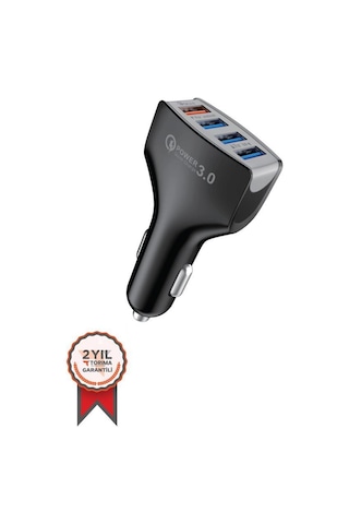 Torima C20 4 Port Araç Hızlı Şarj 3.0 Çift Usb Adaptörü Siyah