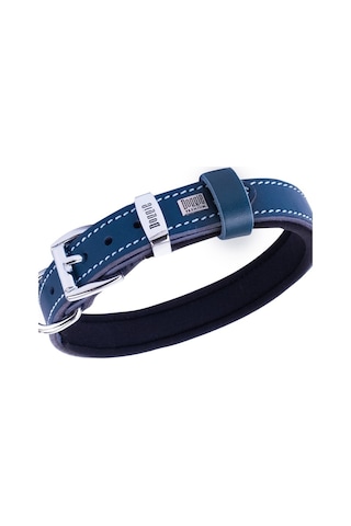 Doggie İsimlikli Deri Boyun Tasması M 2x35-40CM Royal Mavi