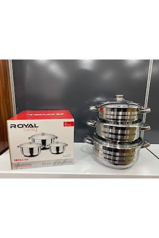 Royal Middle Çelik Tencere Seti 20 + 22 + 24 Cm Çelik