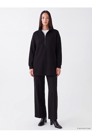 LC Waikiki Lc Waıkıkı Siyah Oversize Soft Touch Kadın Sweatshirt Tunik
