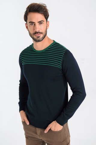 Heyss Bisiklet Yaka Sırt Detaylı Erkek Triko Kazak (381025109) Lacivert