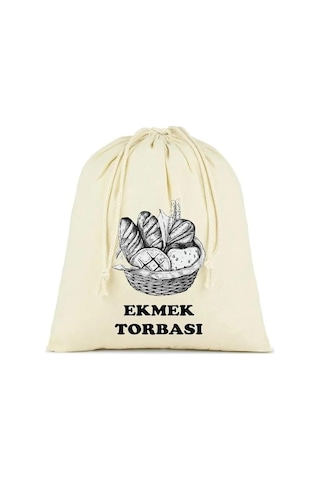 Ekmek Torbası, Pamuk Bez Torba, 40x40 Cm, Baskılı Ekmek Desenli, Krem Rengi Sku: Smg8690010167767 Açık