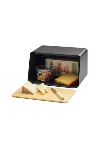 Metal Ekmek Kutusu 33x18x18 Cm Ahşap Kapaklı Büyük Hacimli Ekmeklik Kulplu Modern Mutfak Depolama Kabı Uzun Süre T Diğer