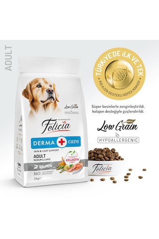 Felicia Hypoallergenic Somonlu Az Tahıllı Orta ve Büyük Irk Yetişkin Köpek Maması 3 KG
