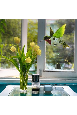 Kosona Çift Renkli Kuş Şekilli Metal Ve Cam Zil, Doğa Sesleriyle Ev Dekorasyonu, Stres Azaltıcı, Bahçe Balkon Hediyelik