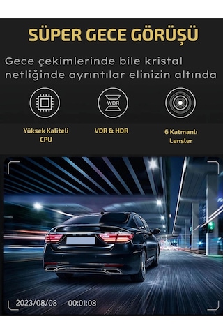 Buğz A98 Full Hd 3 Kameralı Araç Içi Güvenlik Kamerası 64gb Uyumlu Ir Gece Görüşü, Ön-arka-iç Kayıt