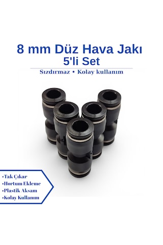 Pnömatik Düz Ekleme Jakı Hortum Birleştirici Rekor 4 - 6 - 8 - 10 - 12 Mm Seçenekli - 5'li Set 8 MM