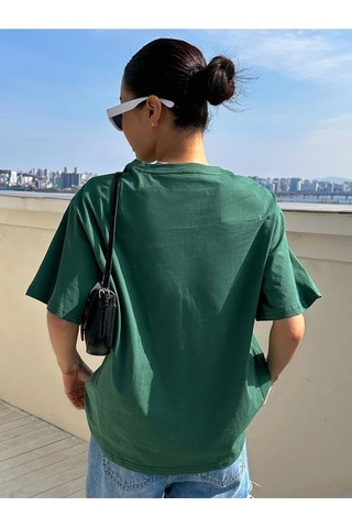 Flood Of Style Kadın Nefti Yeşil Clarity And Candor Baskılı Oversize T-shirt