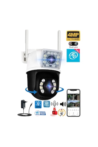 Okam 3011 Çift Kameralı Hareket Takipli Gece Sensörlü Çift Siren Su Geçirmez Wifi Ip Kamera